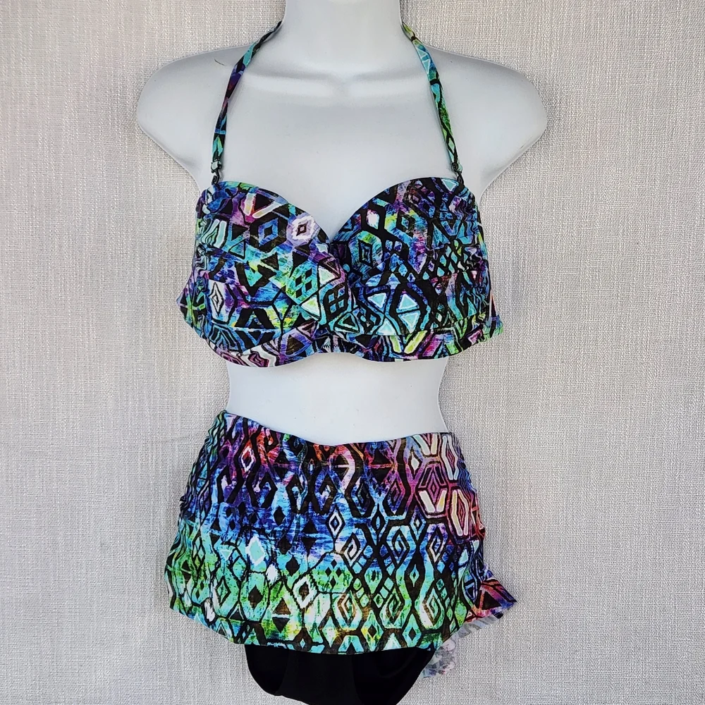 Profile Bikini Set 2 Piece Swimsuit Summer Beach Vacation Colorful Size 12